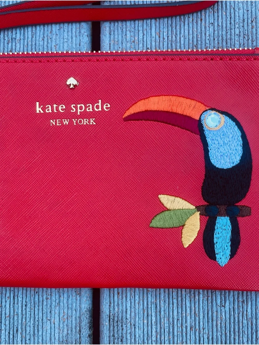 Rare Kate Spade RED colorful Toucan bird wristlet Clutch NWOT